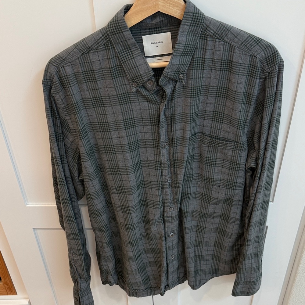 Billy Reid Men's Charcoal Checkered Button-Down Shirt
